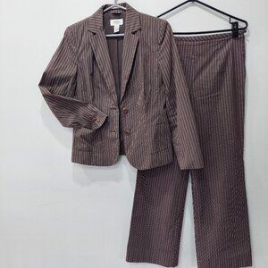 Talbots Brown Pinstripe Stretch Italian Fabric Pants Suits, Size 4